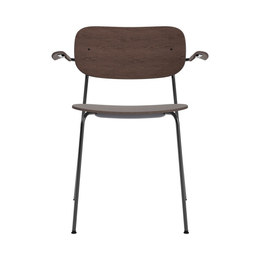 Audo Copenhagen Co Dining Chair spisestol, polstret sete, med armlener, sort stål. Velg tekstil og rygg