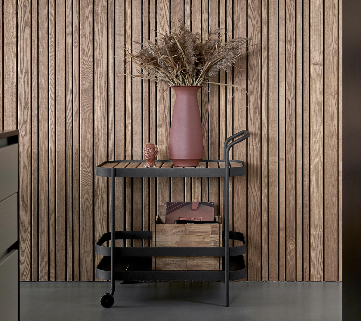 Cane-line Roll barvogn med teakplater, Lava grey