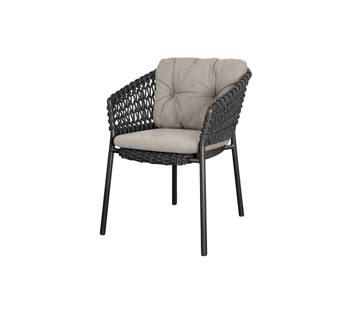 Cane-line Ocean stol m/putesett – Dark grey, round open Soft Rope / Light brown, Rise