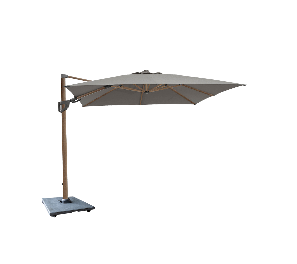Cane-line Hyde Luxe parasoll 3×3 m m/tilt – Aluminium i trelook m/Taupe duk / Hyde Luxe parasollfot m/hjul – matt grey, granitt