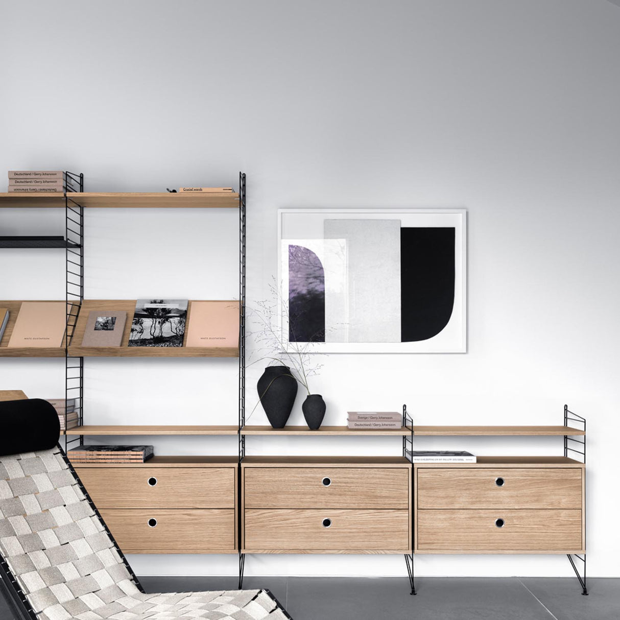 String hyllepakke 3.pk. 58 x 30, i eik. Bestillingsvare.