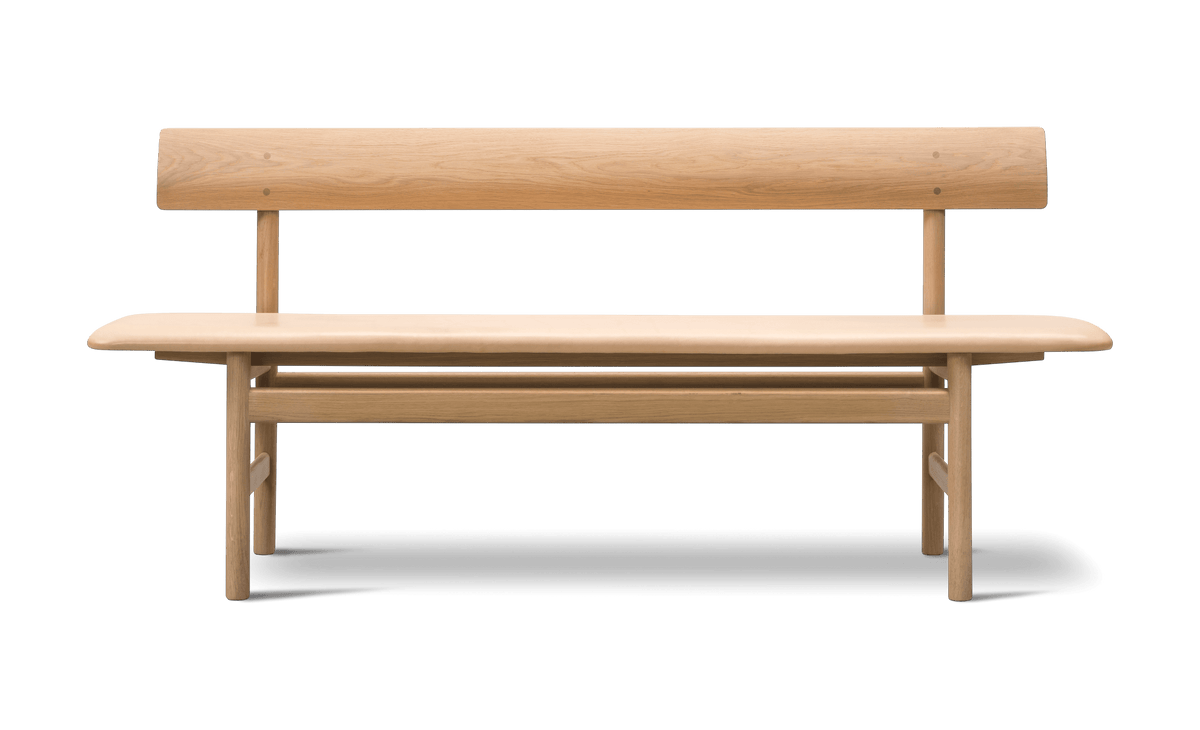 Fredericia The Mogensen Bench med rygg – Eik såpe. Velg tekstil.