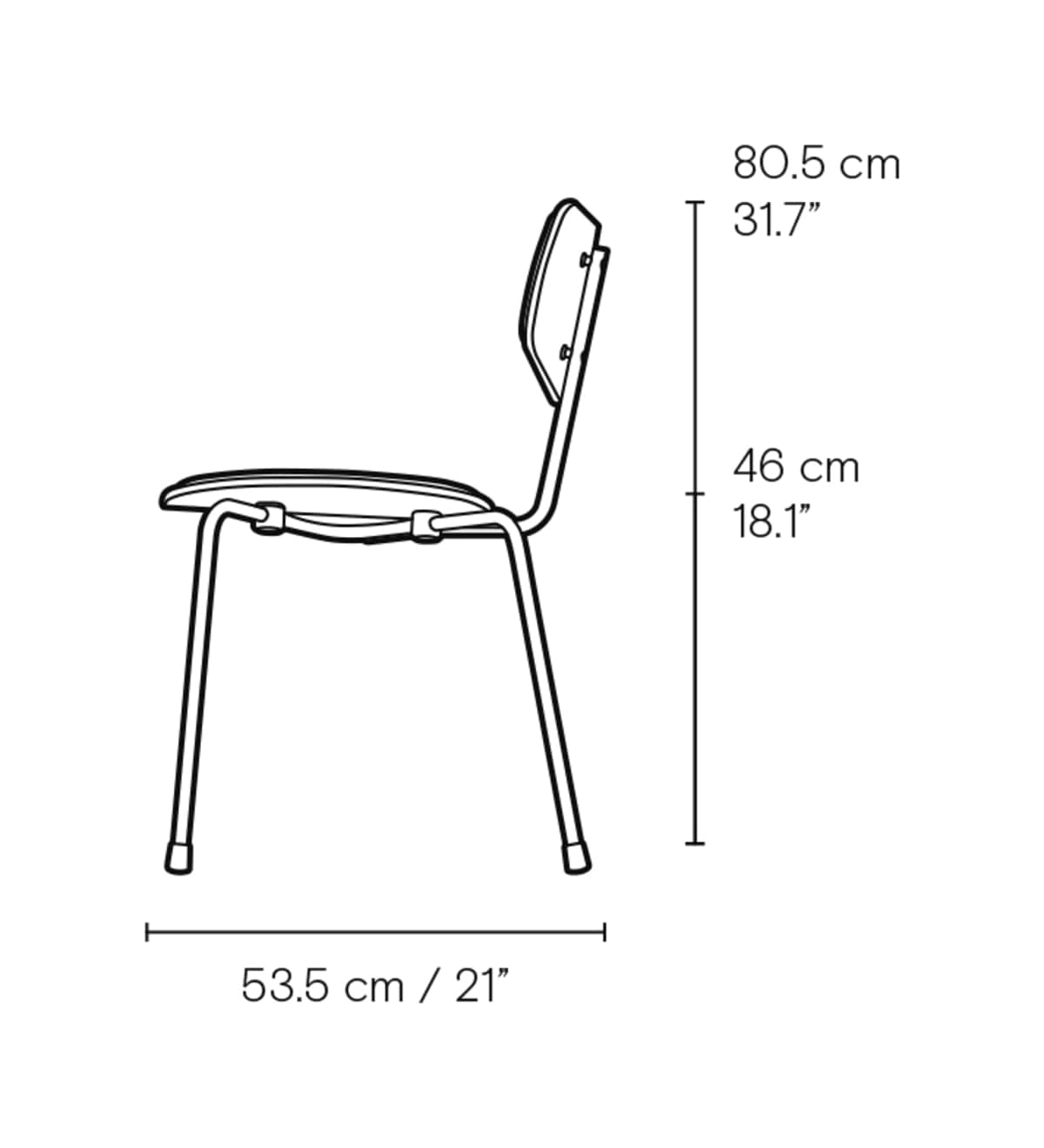Carl Hansen VLA26P Vega Chair spisestol, polstret – måltegning fra siden