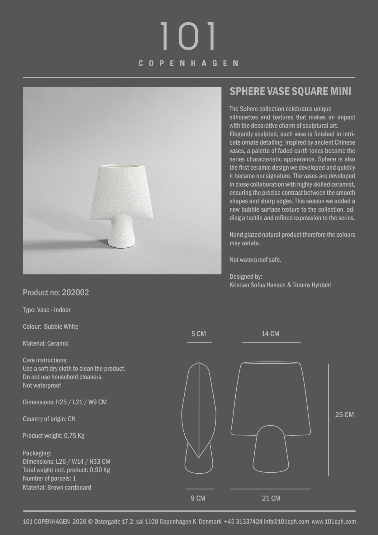 101 Copenhagen Sphere Vase Square, Mini i hvit. 1 igjen!