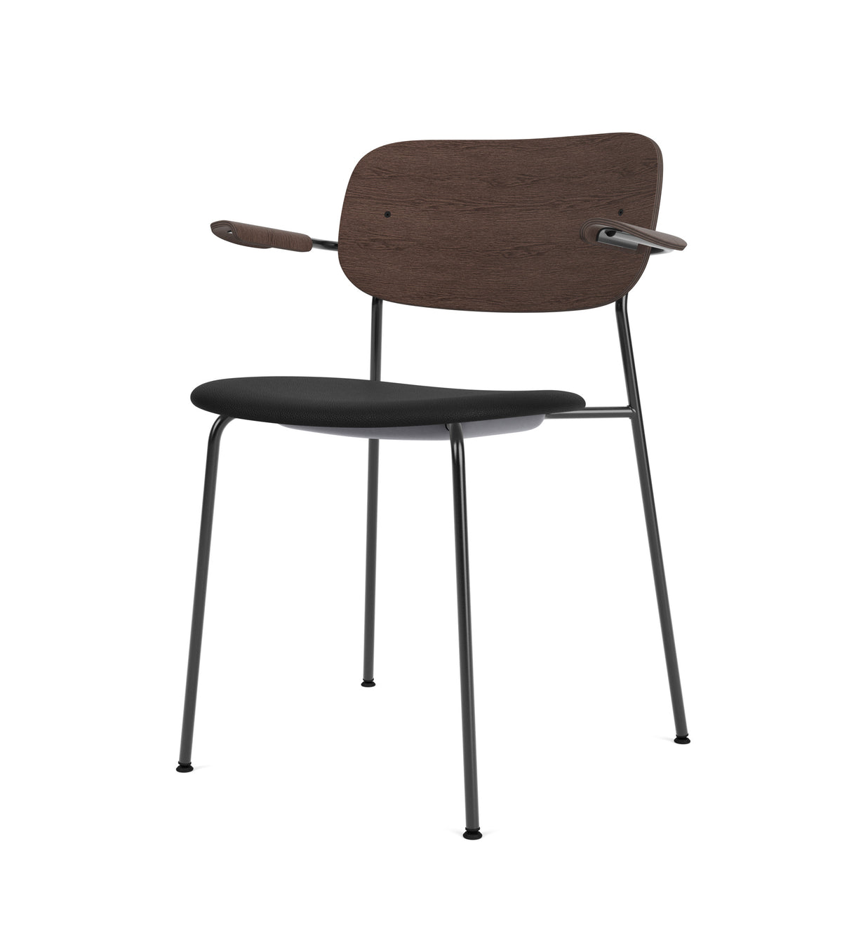 Audo Copenhagen Co Dining Chair spisestol, polstret sete, med armlener, sort stål. Velg tekstil og rygg