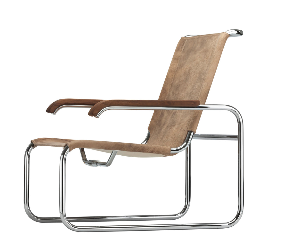 Thonet S 35 L lenestol i lær og valnøttarmlener