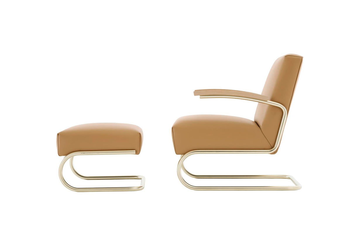 Thonet S 411 H krakk – JS . THONET (Jil Sander) – S 411 H NORDIC 01 – krakk, skinn light caramel, matt nikkelsølv