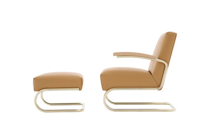 Thonet S 411 H krakk – JS . THONET (Jil Sander) – S 411 H NORDIC 01 – krakk, skinn light caramel, matt nikkelsølv