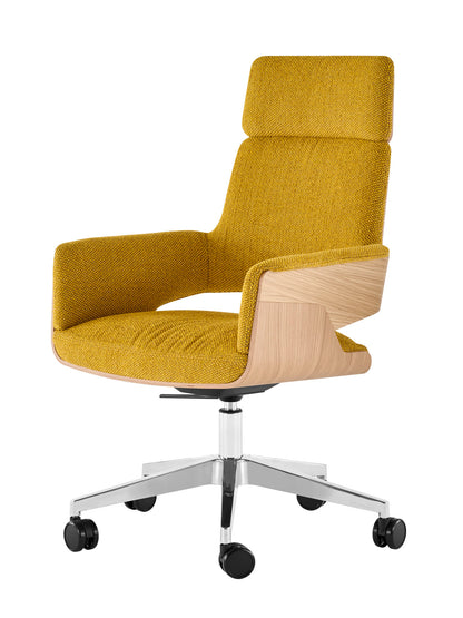 Thonet S 845 PVDRWE med høy rygg i gult stoff