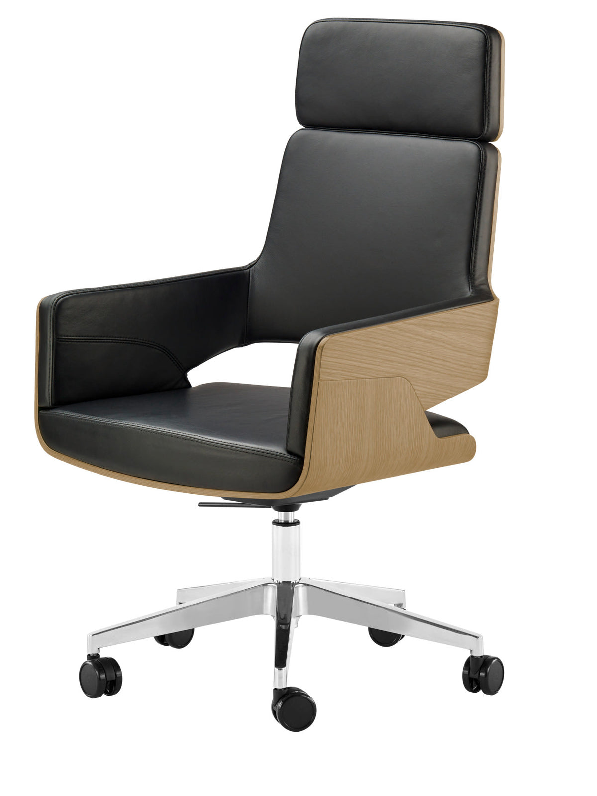 Thonet S 845 DRWE i svart skinn med høy rygg