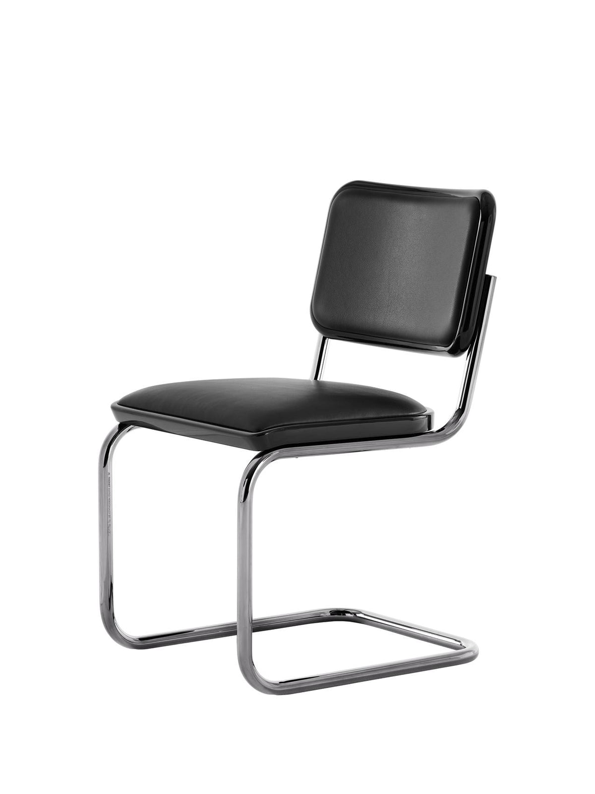 Thonet S 32 stol – JS . THONET (Jil Sander) – S 32 P SERIOUS 01 – polstret sete og rygg, skinn graphite black, bøk i høyglans, blank titan