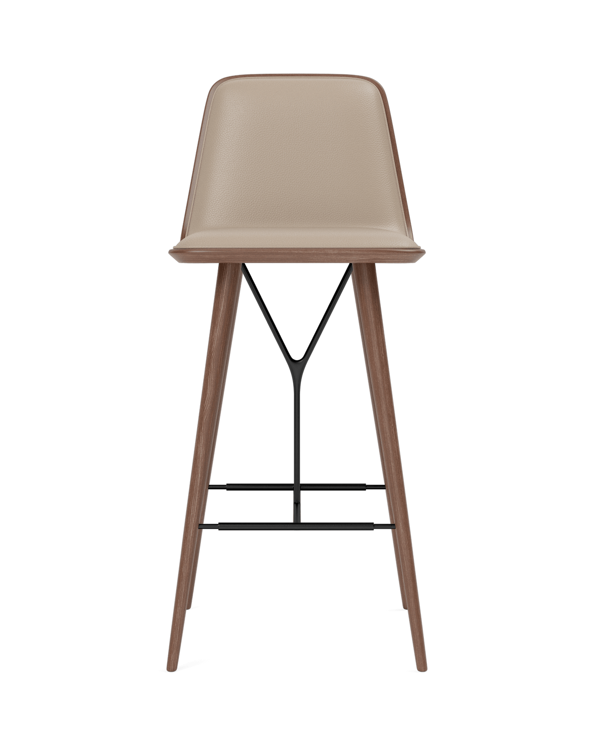 Fredericia Spine Wood Barstool forsidepolstret. Velg tekstil og treverk.