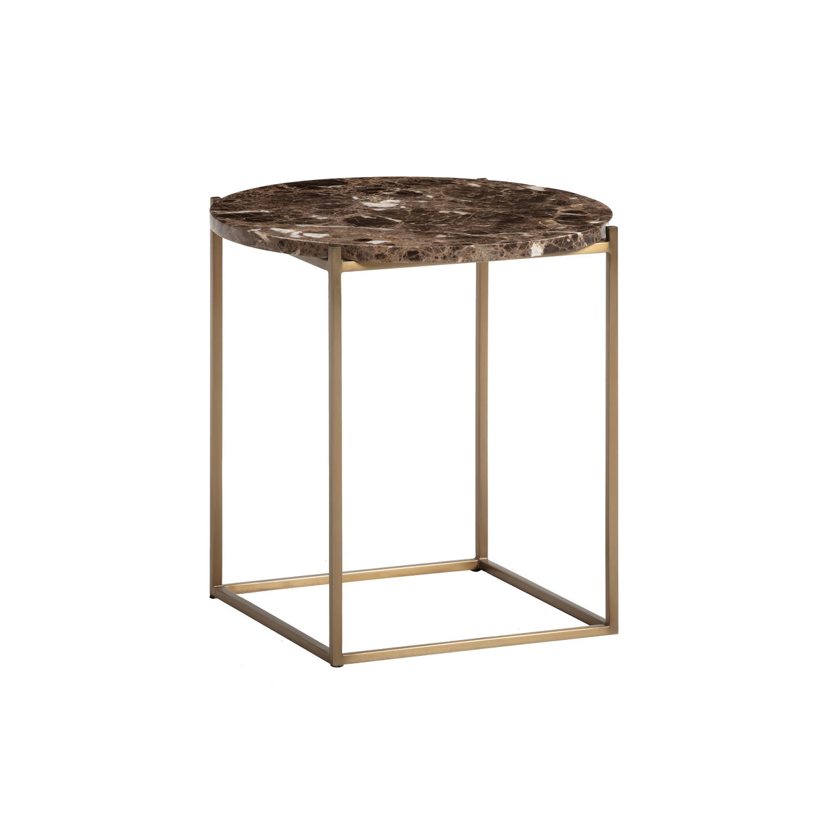 Wendelbo Circle – Sidebord (Ø48 cm), Dark Emperador-marmor, messingfarget stål