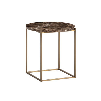 Wendelbo Circle – Sidebord (Ø48 cm), Dark Emperador-marmor, messingfarget stål