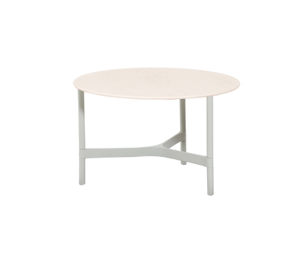 Cane-line Twist sofabord medium Ø70 cm – White, aluminium / Travertine look, keramikk