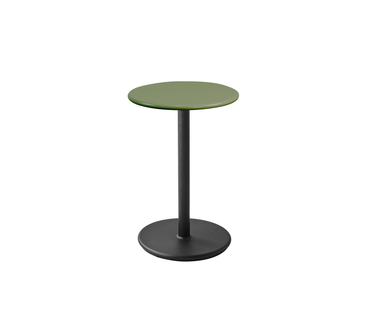 Cane-line Go kafébord Ø45 cm – Lava grey, aluminium / Olive green, halvblank aluminium