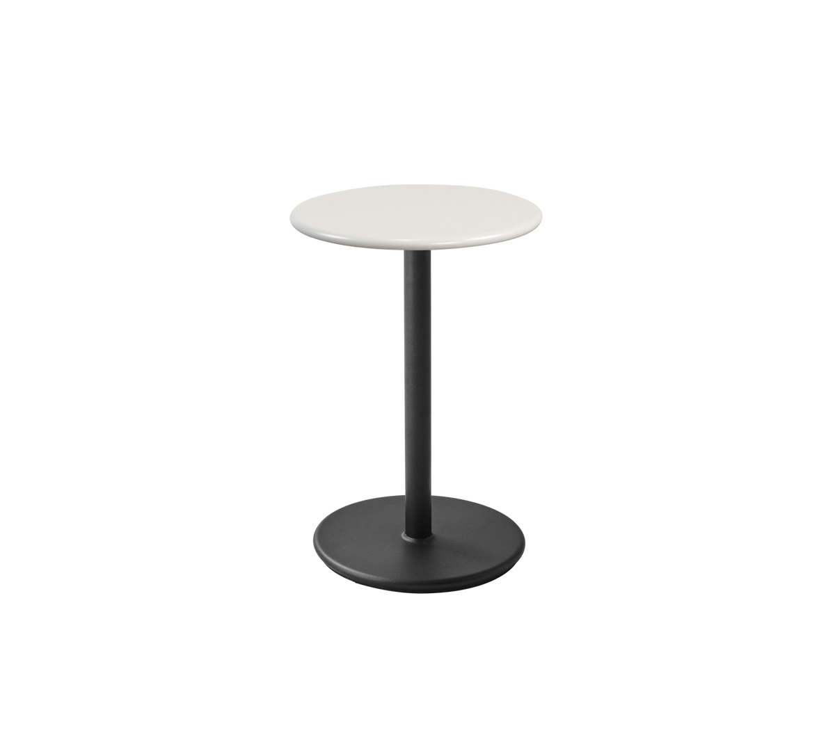 Cane-line Go kafébord Ø45 cm – Lava grey, aluminium / Sand, halvblank aluminium