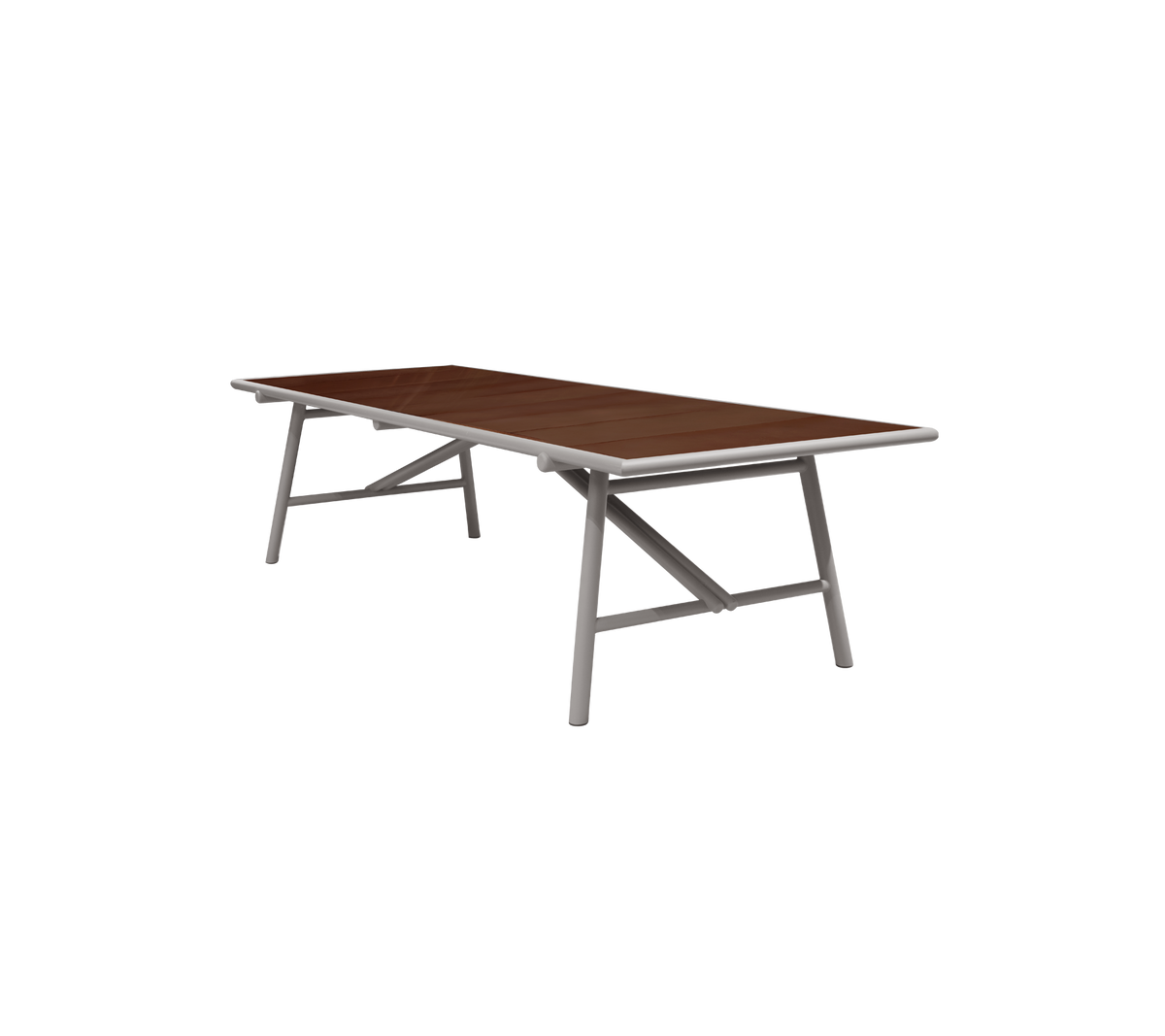 Cane-line Sticks spisebord 280×100 cm – Taupe, aluminium / Burgundy, glasert stein m/fliser