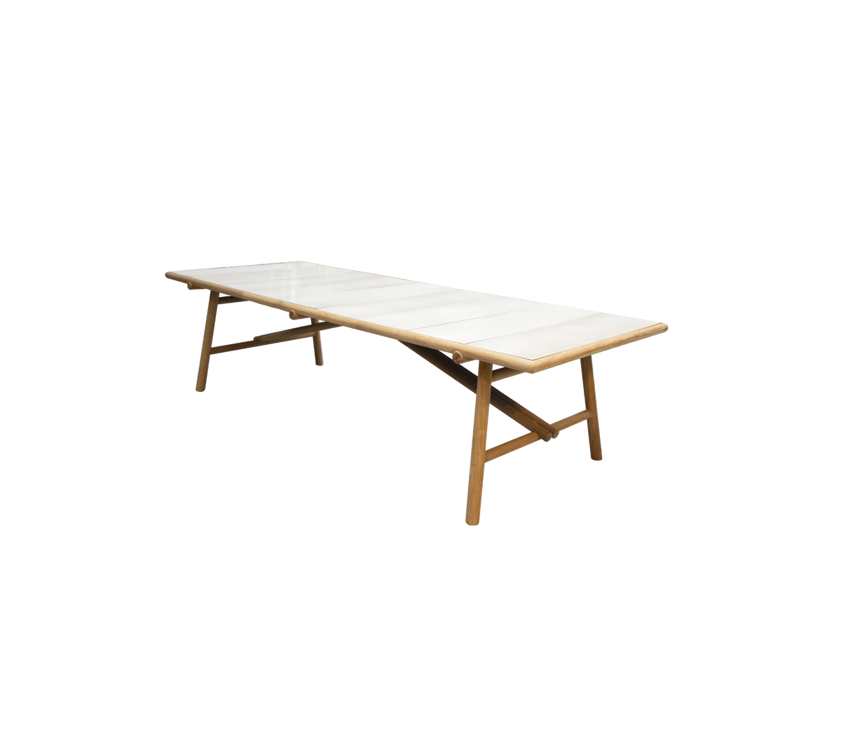 Cane-line Sticks spisebord 280×100 cm – Teak / Sand, glasert stein m/fliser