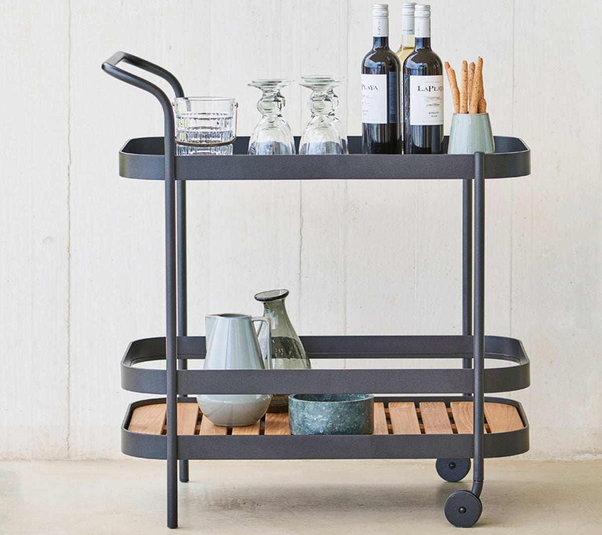 Cane-line Roll barvogn med teakplater, Lava grey