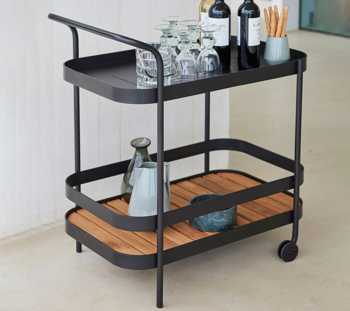 Cane-line Roll barvogn med teakplater, Lava grey