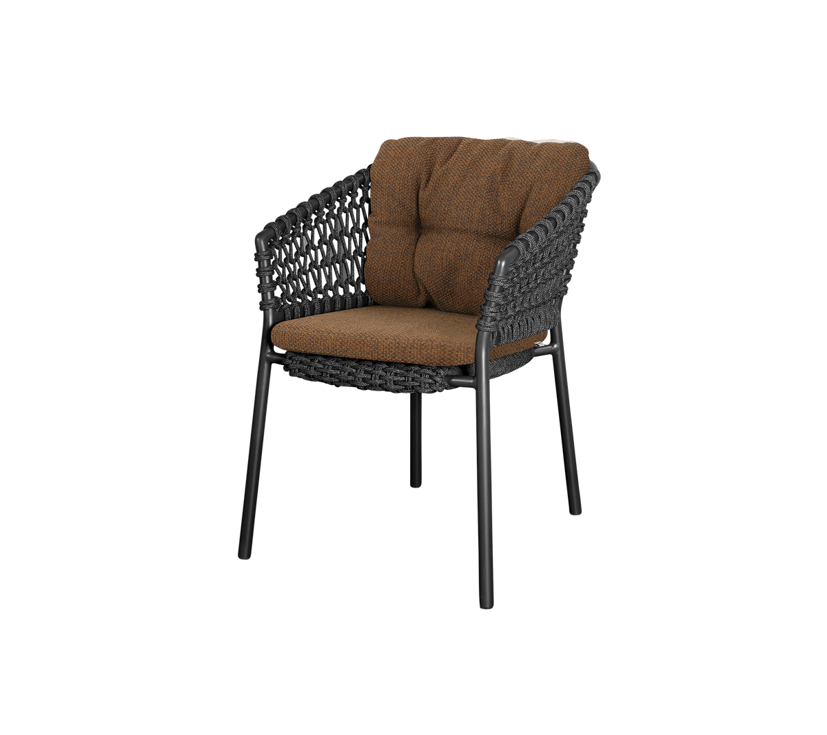 Cane-line Ocean stol m/putesett – Dark grey, round open Soft Rope / Umber brown, Rise