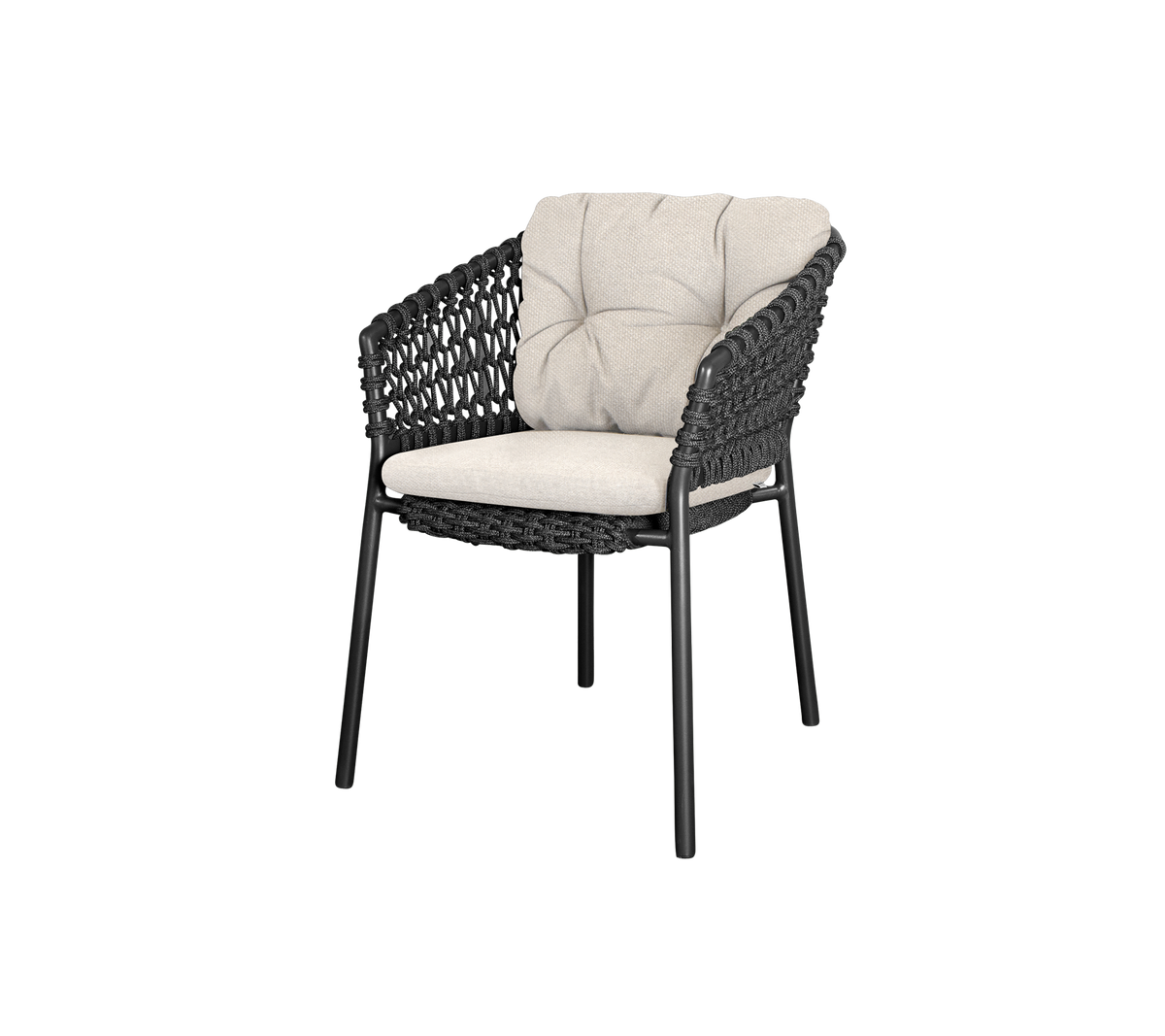 Cane-line Ocean stol m/putesett – Dark grey, round open Soft Rope / Desert sand, Rise