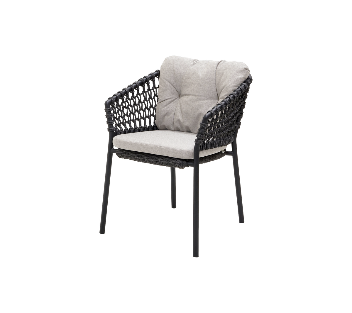 Cane-line Ocean stol m/putesett – Dark grey, round open Soft Rope / Sand, Natté