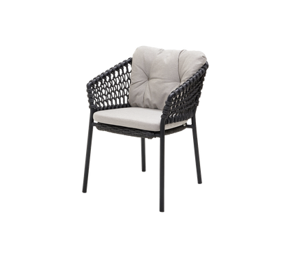 Cane-line Ocean stol m/putesett – Dark grey, round open Soft Rope / Sand, Natté