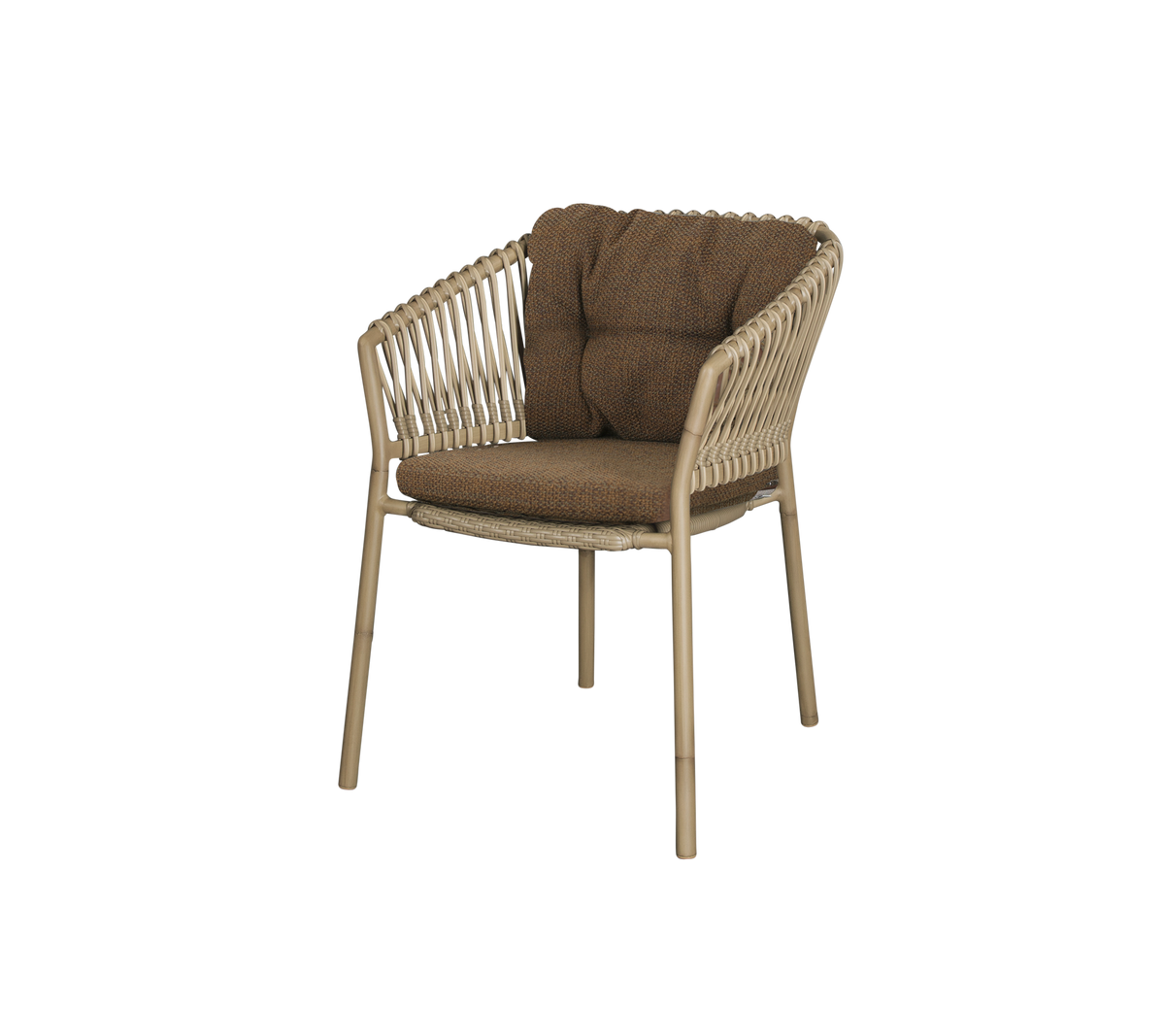 Cane-line Ocean stol m/putesett – Natural, aluminium m/natural, medium round sticks Weave / Umber brown, Rise