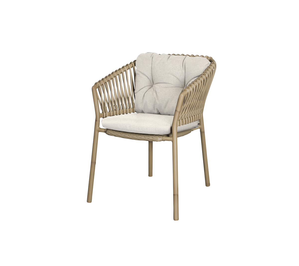 Cane-line Ocean stol m/putesett – Natural, aluminium m/natural, medium round sticks Weave / Desert sand, Rise