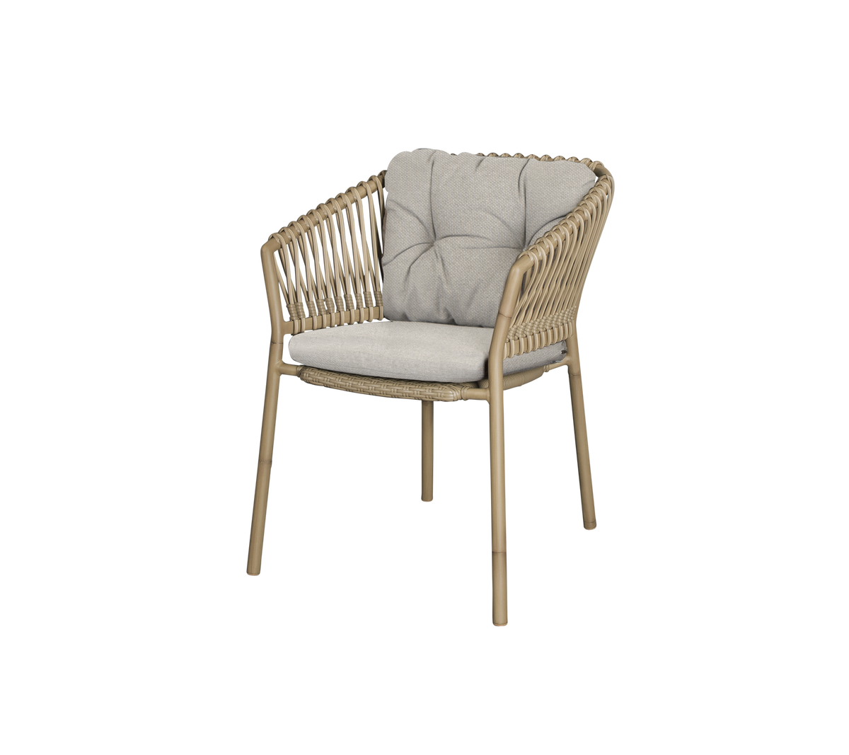 Cane-line Ocean stol m/putesett – Natural, aluminium m/natural, medium round sticks Weave / Light brown, Rise