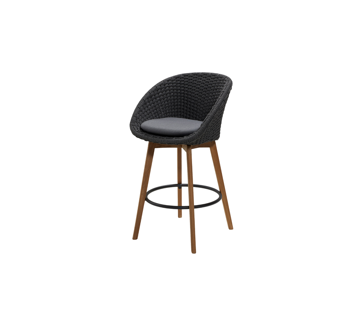 Cane-line Peacock barstol, teak – Dark grey, medium flat Soft Rope m/teak / Grey, Natté