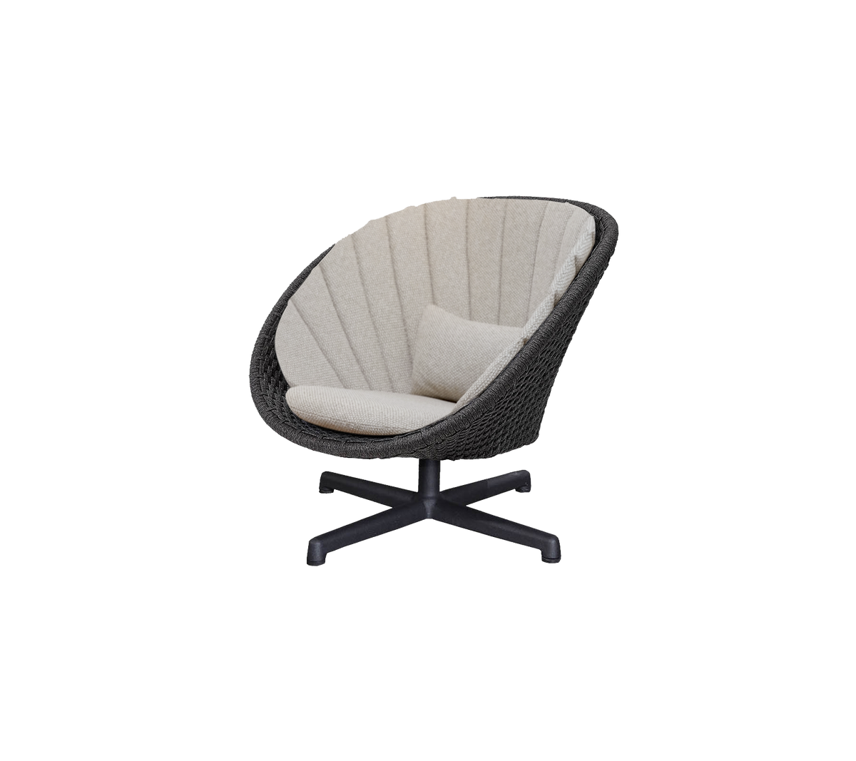 Cane-line Peacock loungestol med svingbart understell i aluminium – Dark grey, medium flat Soft Rope m/svart aluminium / Desert sand, Rise m/QuickDry & Airflow