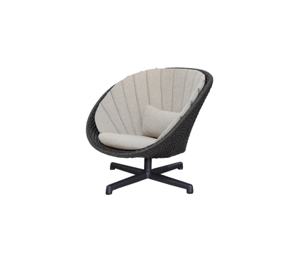 Cane-line Peacock loungestol med svingbart understell i aluminium – Dark grey, medium flat Soft Rope m/svart aluminium / Desert sand, Rise m/QuickDry & Airflow