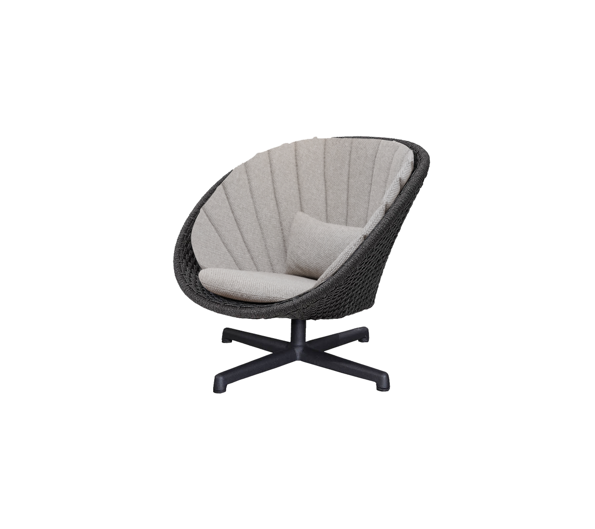 Cane-line Peacock loungestol med svingbart understell i aluminium – Dark grey, medium flat Soft Rope m/svart aluminium / Light brown, Rise m/QuickDry & Airflow