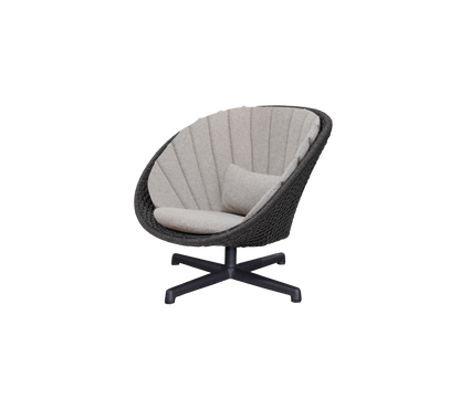 Cane-line Peacock loungestol med svingbart understell i aluminium – Dark grey, medium flat Soft Rope m/svart aluminium / Light brown, Rise m/QuickDry & Airflow