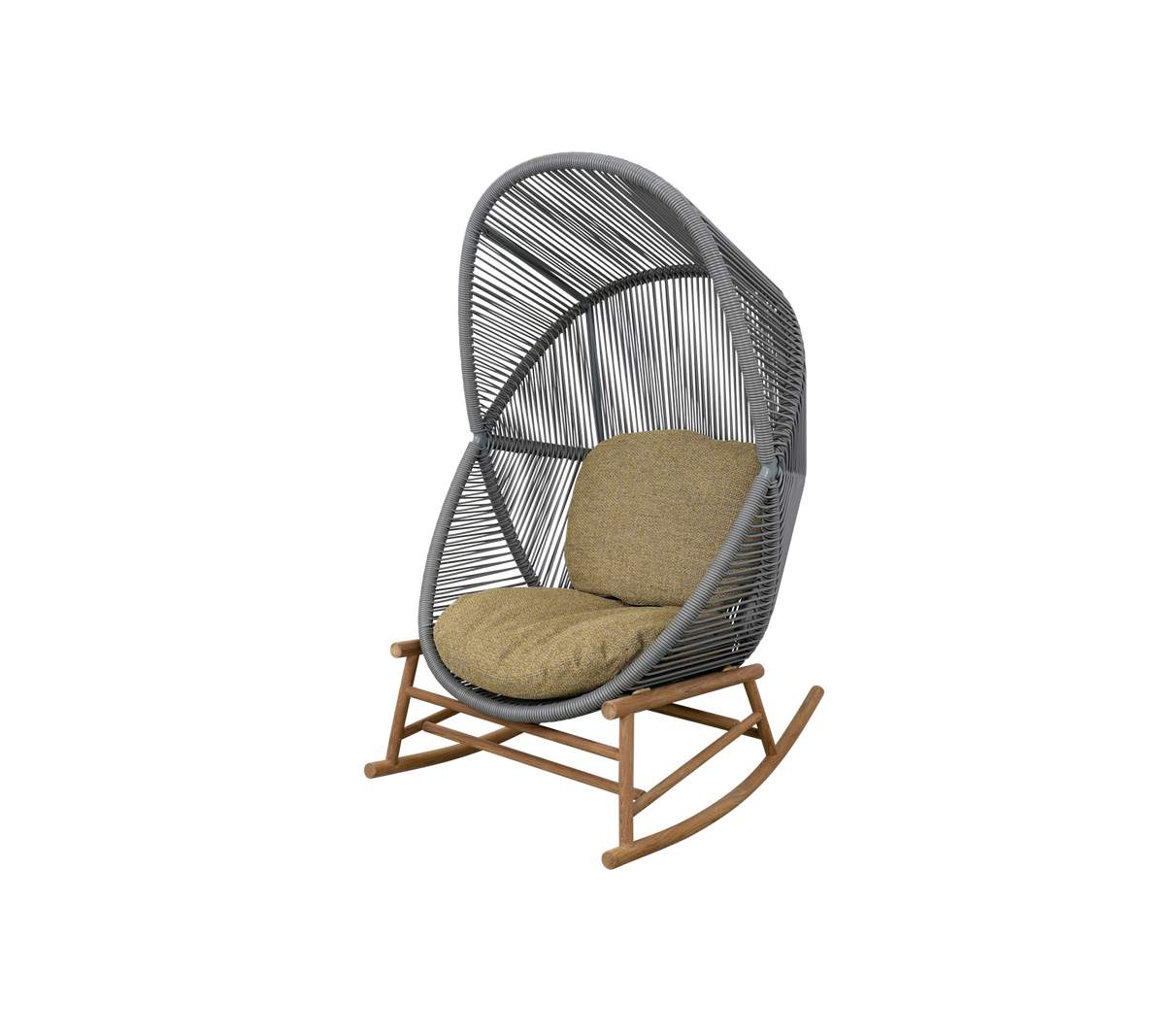 Cane-line Hive gyngestol, teak – Dusty green, small round core Weave / Teak / Turmeric yellow, Rise m/QuickDry & Airflow