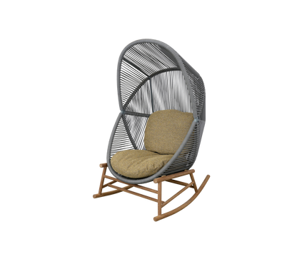 Cane-line Hive gyngestol, teak – Dusty green, small round core Weave / Teak / Turmeric yellow, Rise m/QuickDry & Airflow