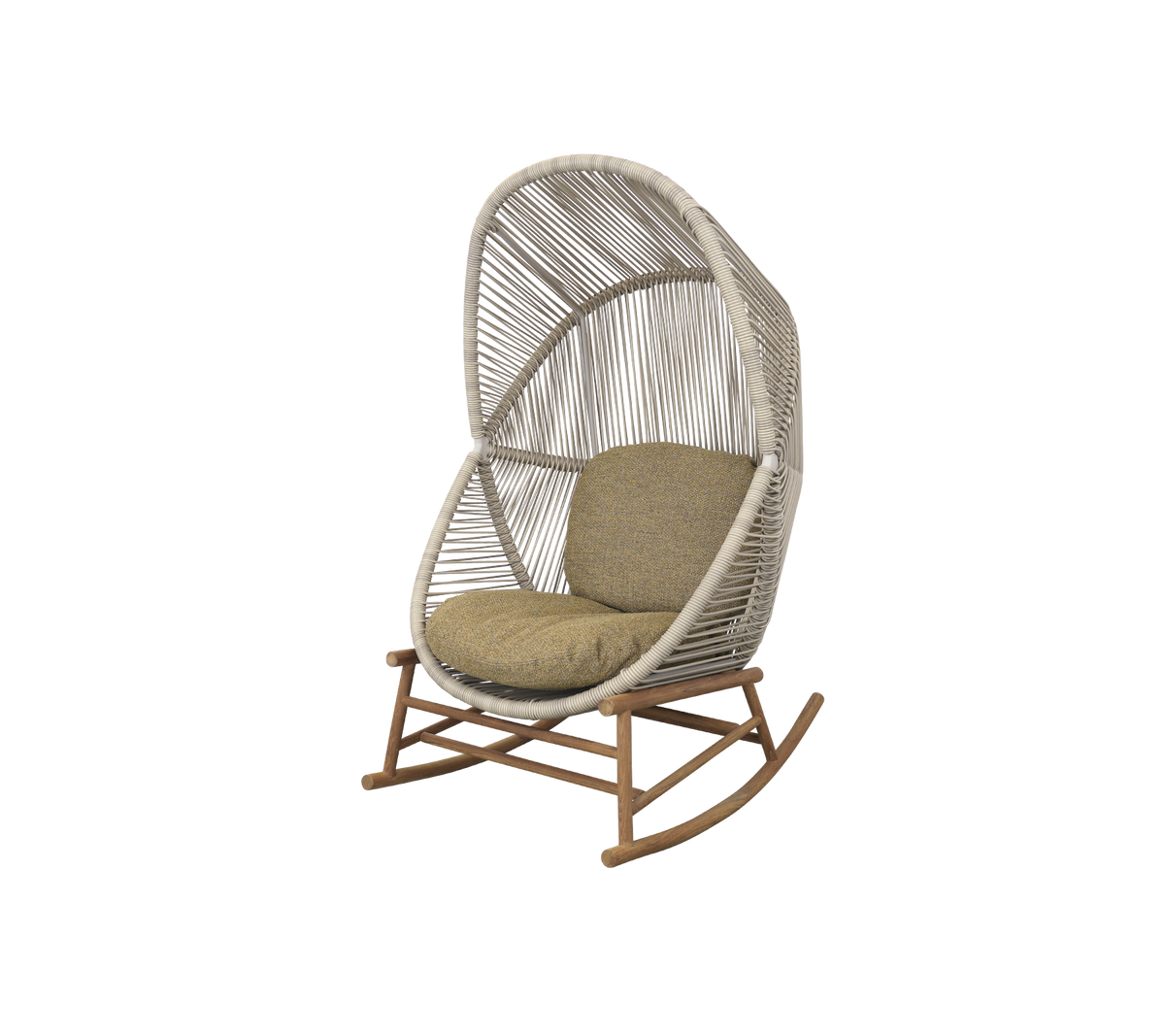 Cane-line Hive gyngestol, teak – Sand, small round core Weave / Teak / Turmeric yellow, Rise m/QuickDry & Airflow