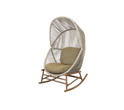 Cane-line Hive gyngestol, teak – Sand, small round core Weave / Teak / Turmeric yellow, Rise m/QuickDry & Airflow