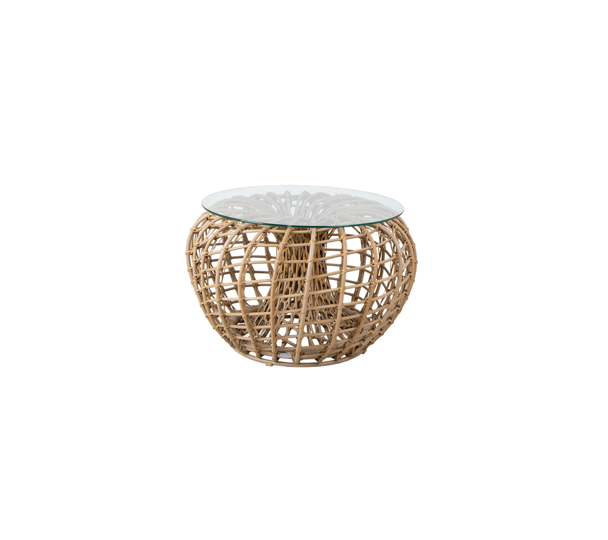 Cane-line Nest sofabord/krakk liten Ø 67 cm, Weave – Natural, aluminium m/natural, medium round sticks Weave / Klart, herdet glass