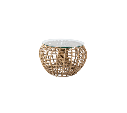 Cane-line Nest sofabord/krakk liten Ø 67 cm, Weave – Natural, aluminium m/natural, medium round sticks Weave / Klart, herdet glass