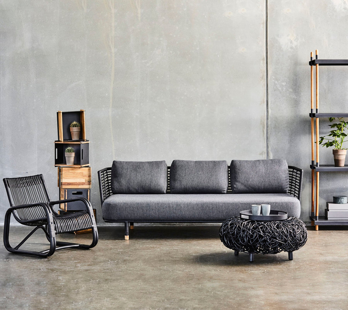 Cane-line Sense 3-seter sofa, Black rotting, indoor