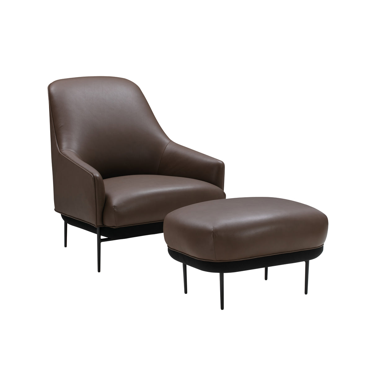 Wendelbo Chill loungestol høy rygg med krakk, Parma Marrone lær