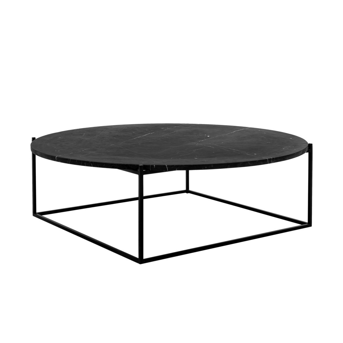 Wendelbo Circle – Sofabord, stor (Ø100 cm), Nero Marquina-marmor, svart stål