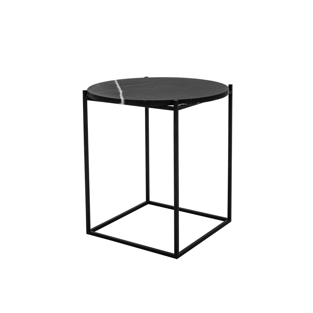 Wendelbo Circle – Sidebord (Ø48 cm), Nero Marquina-marmor, svart stål