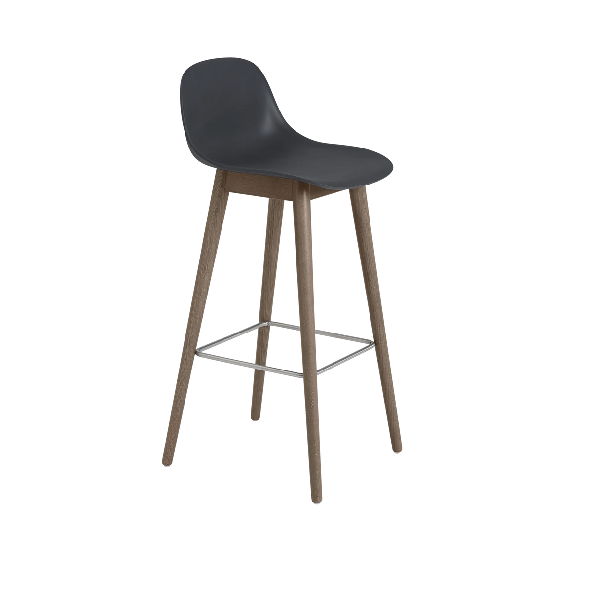 Muuto Fiber Bar Stool barstol H75 med trebein, uten rygg, polstret. Velg tekstil
