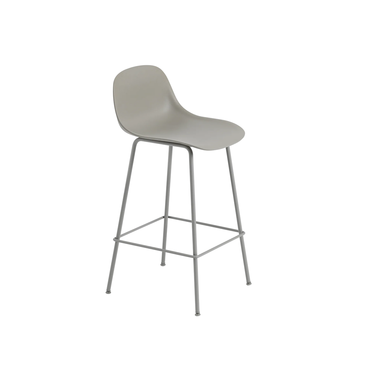 Muuto Fiber Counter Stool barkrakk H65 med rørunderstell, med rygg, polstret. Velg tekstil