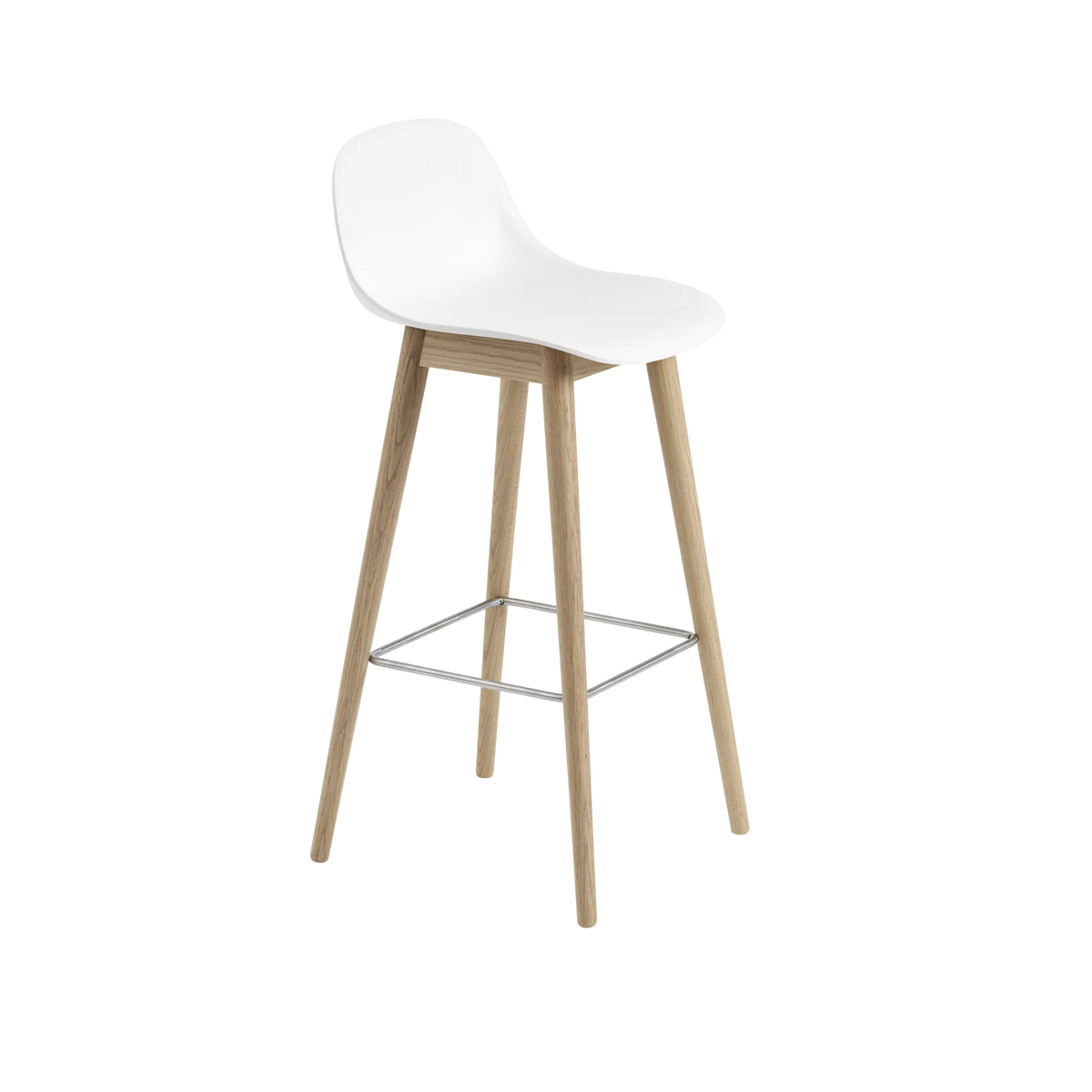 Muuto Fiber Bar Stool barstol H75 med trebein, uten rygg, polstret. Velg tekstil